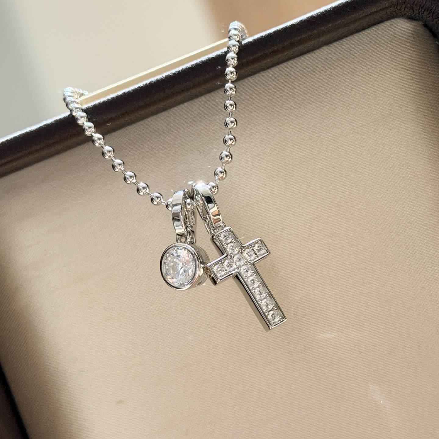 Chrome Hearts Silver Cross and Round Diamond Pendant Necklace